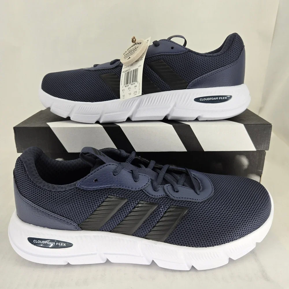 Adidas Cloudfoam Flex Laces Mens 10 Wide Navy Blue Running Shoes HQ4853 New